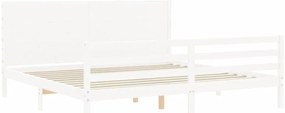 Estrutura de cama com cabeceira 200x200cm madeira maciça branco