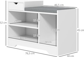 Móvel e banco sapateira com 1 gaveta e 3 compartimentos 76,5 x 30 x 52 cm, capacidade para 5 pares, em MDF branco e cinzento