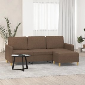 vidaXL Sofá de 3 lugares com apoio de pés 180 cm tecido castanho