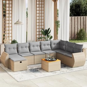 9 pcs conj. sofás jardim c/ almofadões vime PE bege misturado