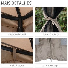 Outsunny Pérgola de Jardim 3x3m Pérgola de Exterior com Duplo Teto de Ventilação 8 Orifícios de Drenagem e 4 Telas Mosquiteiras com Fecho de Correr para Festas Pátio Marrom Cáqui