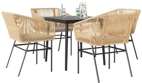 Conjunto jantar jardim 5 peças almofadas vidro vime PE castanho