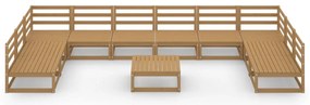 11 pcs conjunto lounge de jardim pinho maciço