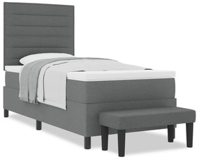 Cama Box Spring com Colchão &amp; Banco Cinza Escuro 90x190 cm Tecido