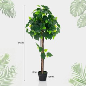 Árvore artificial de 114 cm com tronco de madeira Folhas de hortênsia realistas Vides para escritório verde