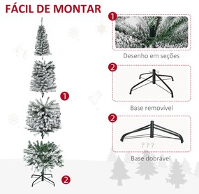 Árvore de Natal 225 cm Árvore de Natal Artificial Nevada com 738 Ramos e Suporte de Metal  Verde e Branco