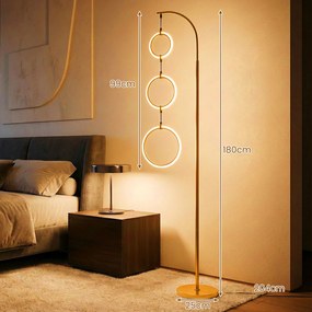 Candeeiro de pé LED de 180 cm com 3 anéis, 3 temperaturas de cor, intensidade ajustável e interruptor, com base pesada, para sala, quarto e escritório