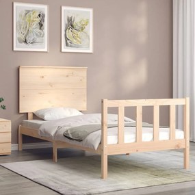 Estrutura cama de solteiro pequena c/ cabeceira madeira maciça
