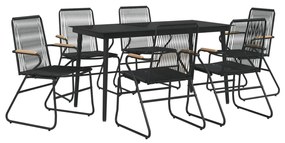 7 pcs conjunto de jantar para jardim vime de PVC preto
