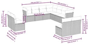 11 pcs conjunto sofás de jardim c/ almofadões vime PE cinzento