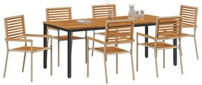Conjunto de Jantar de 7 Peças vidaXL Jardim Bege Polyrattan Acácia