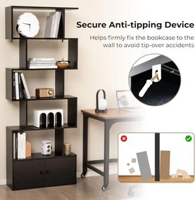 Estante em forma de S com 6 níveis e portas 70 cm x 23 cm x 183 cm Design moderno e versátil para organizar e decorar a sala, o quarto ou o escritório