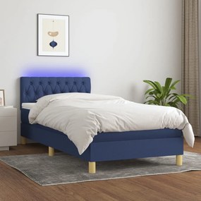 Cama box spring c/ colchão e LED 90x190 cm tecido azul