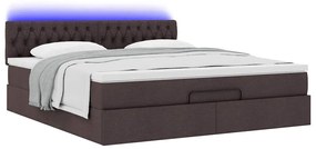Estrutura de cama otomana com colchão tecido castanho escuro