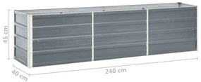 Canteiro elevado de jardim aço galvanizado 240x40x45cm cinzento