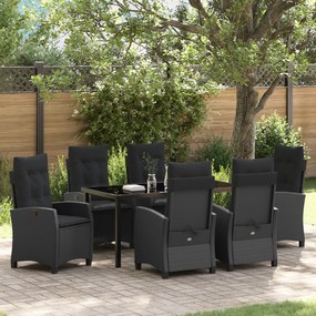 vidaXL Conjunto de Jantar de Jardim 7 Peças com Almofadas Preto Rattan Poliéster