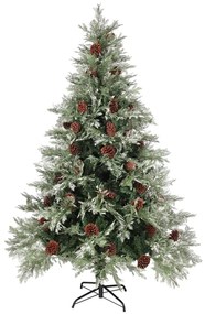 Árvore Natal pré-iluminada c/ pinhas 150 cm PVC/PE verde/branco