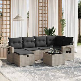 vidaXL 7 pcs conjunto sofás p/ jardim c/ almofadões vime PE cinzento