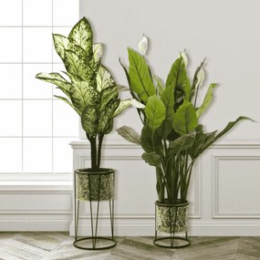 CONJUNTO DE 2 SUPORTES PARA VASOS LEAVY DOURADO E PRETO Ø 21X40-19X22 CM (PLANTAS NÃO INCLUIDAS)