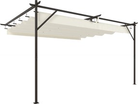 Outsunny Pérgola de Parede de Jardim 4x3 m com Telhado Retrátil Proteção UPF30+ Drenagem Pérgola para Exterior Creme | Aosom Portugal