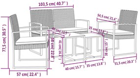 5 pcs conjunto de jantar p/ jardim c/ almofadões vime PP preto