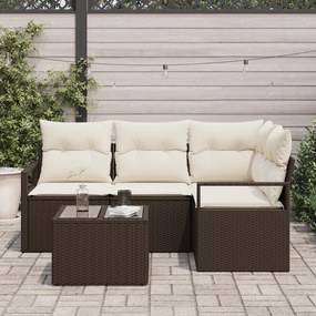Conjunto de Sofá de Jardim de 4 Peças com Almofadas em Rattan Poliéste
