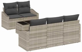 Conjunto de Sofá de Jardim com 6 Peças e Almofadas Cinza Claro