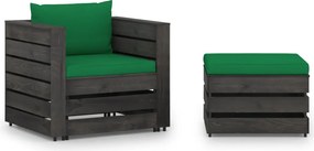 vidaXL 2 pcs conj. lounge jardim + almofadões madeira impreg. cinzento