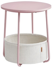 Mesa lateral redonda com cesta de tecido para sala | VASAGLE | 45 x 45 x 51 cm | rosa pastel/ branco nuvem | LET223R61.
