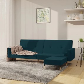 vidaXL Sofá-cama de 2 lugares com apoio de pés veludo azul