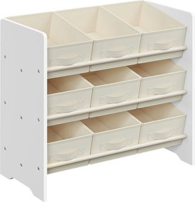 Estante para crianças com 9 caixas de arrumação em tecido não tecido 29,5 x 62,5 x 60 cm branco nuvem