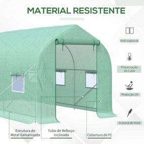 Estufa Tipo Túnel 400x200x200cm Estufa de Jardim com 6 Janelas Transpi