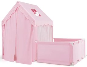 Tenda infantil 2 em 1 com Luzes de estrelas 177 x 97 x 136 cm Tapete Cortinas Janelas para crianças 3+ anos Interior Rosa