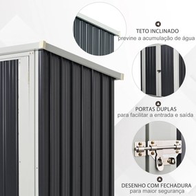 Abrigo de Jardim 1,26 m² de Aço Galvanizado com 2 Portas para Armazenamento de Ferramentas 147x86x134 cm Preto