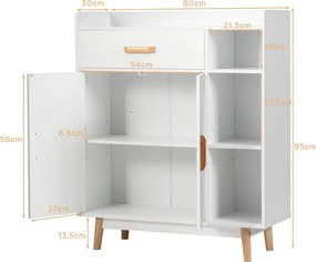 Armário "ELIN" com 1 Gaveta, 2 Portas e 3 Prateleiras – Branco, MDF e