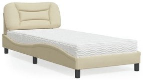 Cama com colchão 90x200 cm tecido cor creme