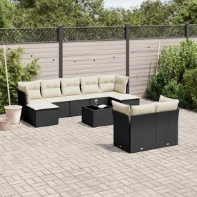 10 pcs conjunto sofás de jardim c/ almofadões vime PE preto
