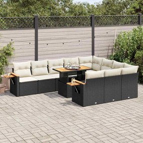 11 pcs conjunto sofás jardim c/ almofadões vime PE/acácia preto