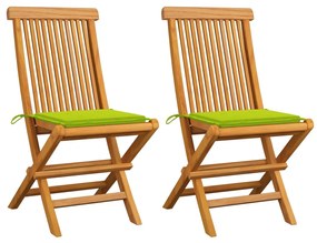 vidaXL Cadeiras jardim c/ almofadões verde brilhante 2 pcs teca maciça
