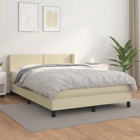 vidaXL Cama com molas/colchão 140x200 cm couro artificial cor creme
