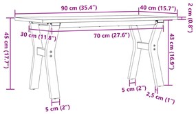 Mesa de centro estrutura em Y 90x40x45 cm pinho e ferro fundido