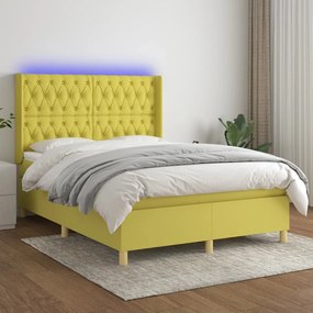 vidaXL Cama box spring c/ colchão e LED 140x190 cm tecido verde
