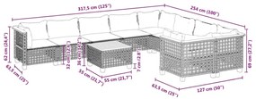 10 pcs conjunto sofás de jardim c/ almofadões vime PE cinzento