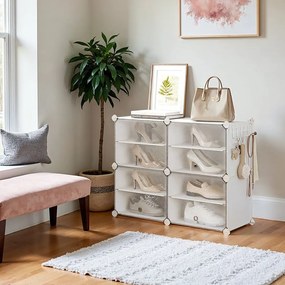 Sapateira com 4 compartimentos, armário para sapatos, com portas 32 x 83 x 63 cm Branco