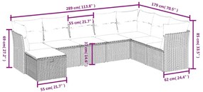 8 pcs conjunto sofás de jardim c/ almofadões vime PE castanho
