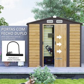 Abrigo de Jardim Exterior 2,36m² 213x120x194 cm com Base Reforçada (Piso NÃO Incluído) e Portas de Correr Madeira e Castanho