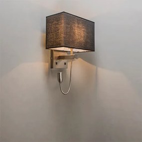 Candeeiro de parede em aço com cúpula preta e braço de leitura com LED incluído - Bergamo