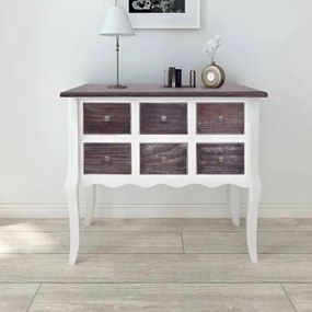 vidaXL Mesa consola com 6 gavetas castanho e branco madeira