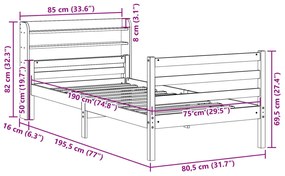 Estrutura de cama com cabeceira 75x190 cm pinho maciço