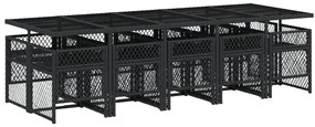 11 pcs conjunto de jantar p/ jardim c/ almofadões vime PE preto